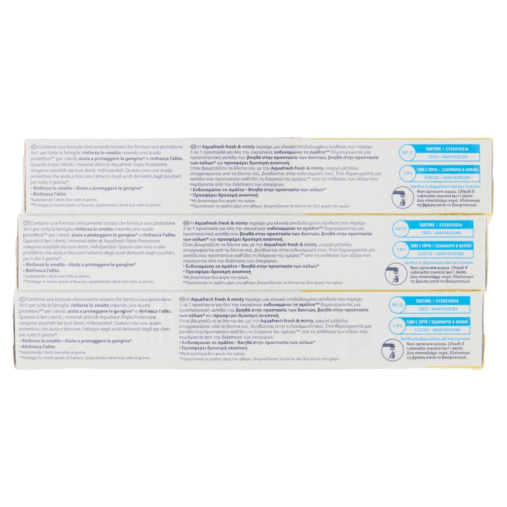 Aquafresh tripla protezione dentifricio igiene dentale multi pacco menta 3 x 2 x 75 ml